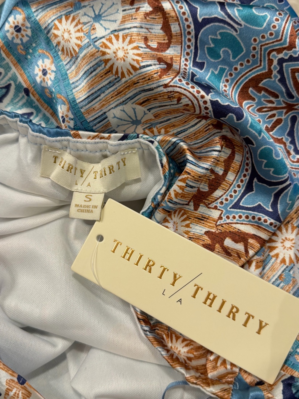 Thirty Thirty Paisley Halter Mini Dress Blue Tan S NWT - Picture 9 of 10